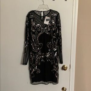 Silver and black beaded party dress